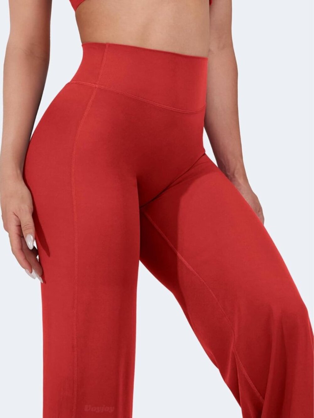 Women's Red High Waist Stretch Casual Straight Bottoms Wide Leggings - Picture 2 of 5